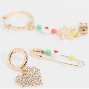 Asos Earrings with playful bead drops and safety pin in gold tone (pack of 3)